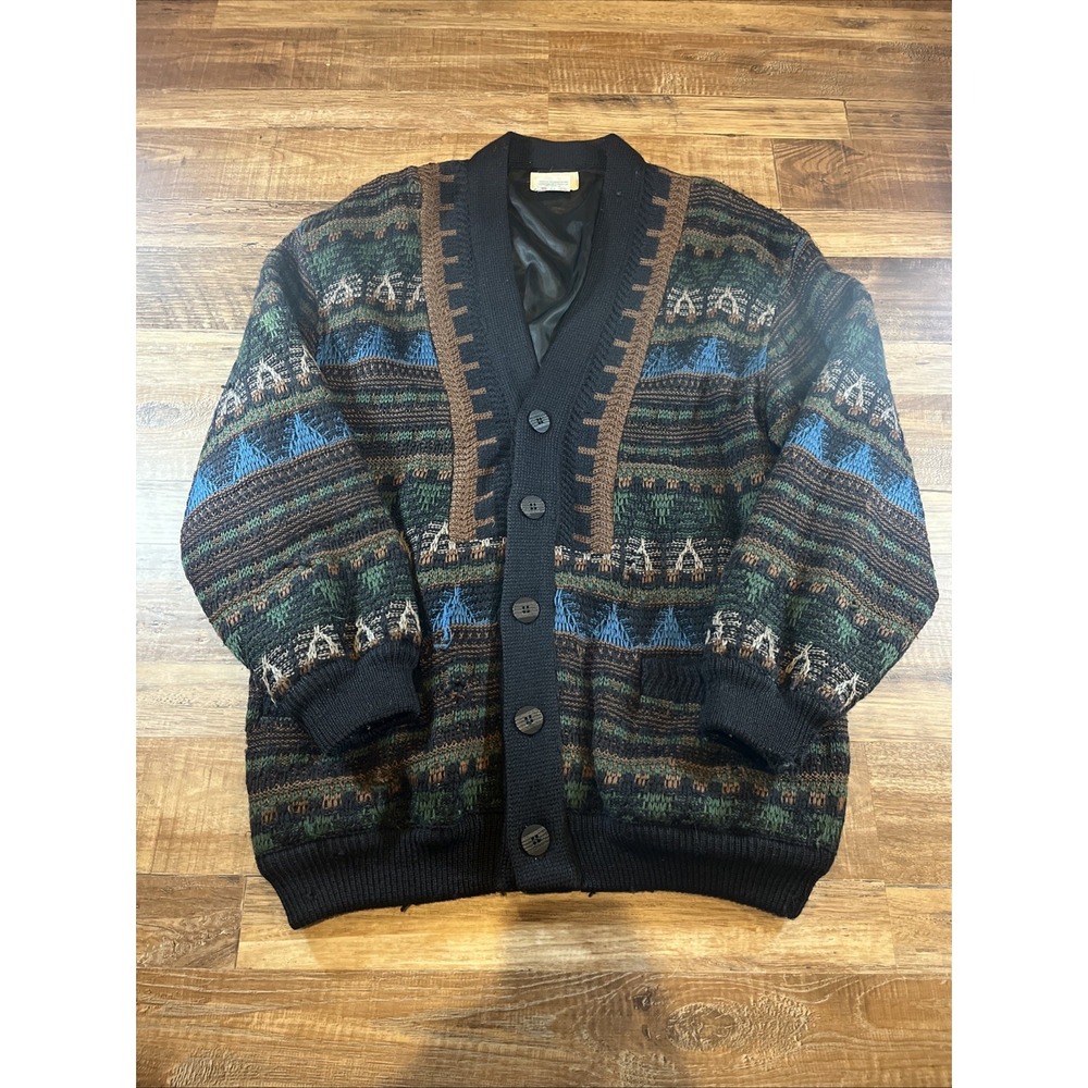 VTG Tundra Canada 3D Knit Sweater 90's Cardigan Hip Hop Cosby Textured XL Lined